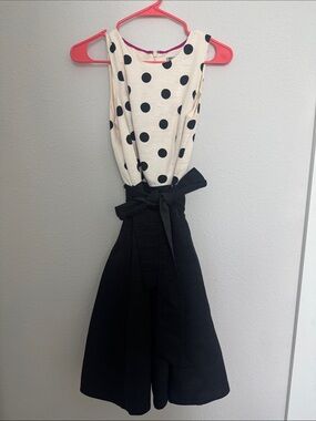 Eliza J Black and Cream Polka Dot Fit-and-Flare Dress